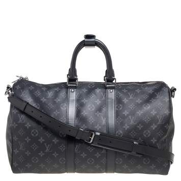 Pre Owned Louis Vuitton Monogram Eclipse Canvas Keepall Bandouliere 45 Bag