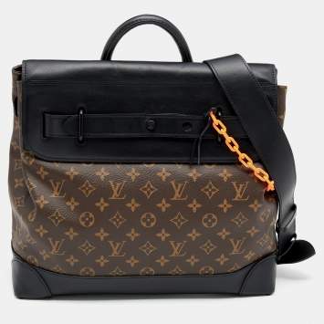 Pre Owned Louis Vuitton Black Leather and Monogram Canvas Solar Ray Steamer PM Bag