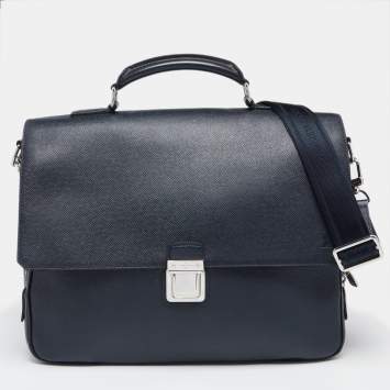 Pre Owned Louis Vuitton Navy Blue Taiga Leather Vassili PM Briefcase