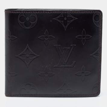 Pre Owned Louis Vuitton Dark Brown Leather Monogram Embossed Bifold Wallet 