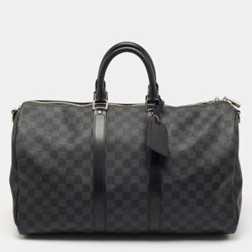 Pre Owned Louis Vuitton Damier Graphite Canvas and Leather Keepall Bandouliere 45 Bag