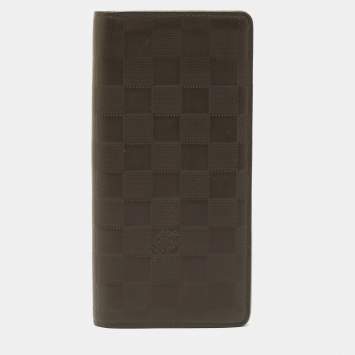 Pre Owned Louis Vuitton Olive Green Damier Infini Leather Brazza Wallet