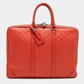 Pre Owned Louis Vuitton Orange Damier Infini Leather Porte Documents Voyage Briefcase