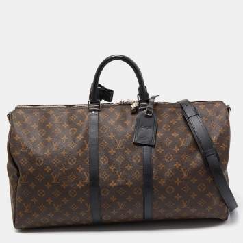 Pre Owned Louis Vuitton Black/Monogram Canvas Keepall Bandouliere 55 Bag