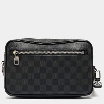 Pre Owned Louis Vuitton Damier Graphite And Leather Kasai Wristlet Bag