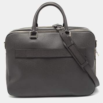 Pre Owned Louis Vuitton Black Taiga Leather Documents Briefcase Bag