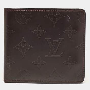 Pre Owned Louis Vuitton Cafe Brown Leather Monogram Glazed Compact Wallet 