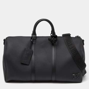 Pre Owned Louis Vuitton Black Aerogram Leather Keepall Bandoulière 50 Bag