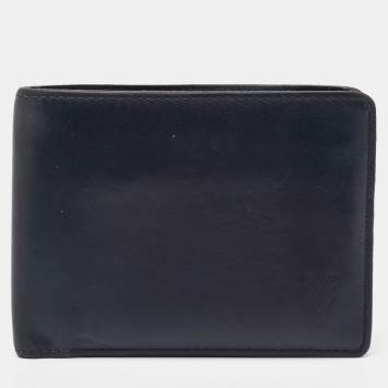 Pre Owned Louis Vuitton Navy Blue Leather Bifold Wallet