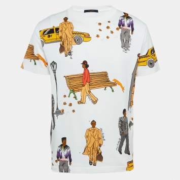 Pre Owned Louis Vuitton White Printed Cotton Knit T-Shirt M