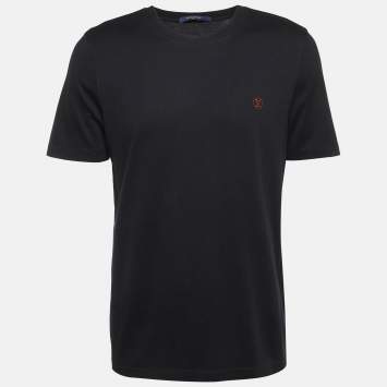 Pre Owned Louis Vuitton Black Cotton Logo Embroidered Jersey T-Shirt XL
