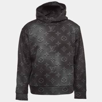 Pre Owned Louis Vuitton Grey 3D Monogram Cotton Knit Hoodie M