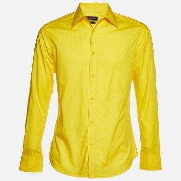 Pre Owned Louis Vuitton Yellow Monogram Jacquard Cotton Button-Up Shirt S