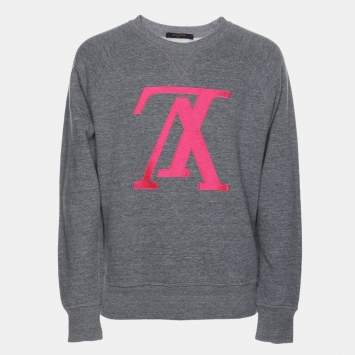 Pre Owned Louis Vuitton Light Blue Cotton Knit LV Embroidered Crew Neck Sweatshirt M