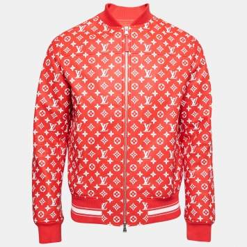 Louis Vuitton X Supreme Red Monogram Leather Bomber Jacket M