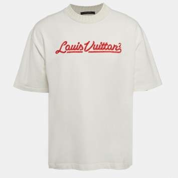 Pre Owned Louis Vuitton X  Nigo Off White Embroidered Jersey Crochet Neck T-Shirt XL