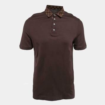 Pre Owned Louis Vuitton Brown Cotton Damier Ebene Detailed Polo T-Shirt L