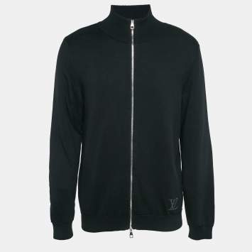 Pre Owned Louis Vuitton Black Logo Intarsia Rib Knit Zip-Up Jacket L