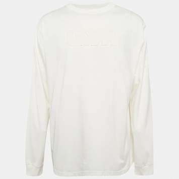 Pre Owned Louis Vuitton White LVM Embossed Cotton Knit Sweatshirt XL