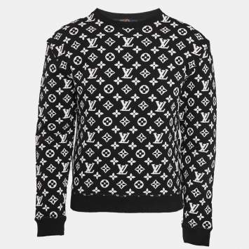 Pre Owned Louis Vuitton Black/White Monogram Heavy Knit Crew Neck Sweatshirt XS