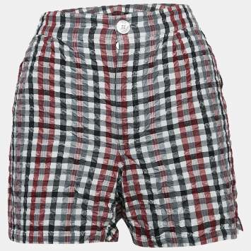 Pre Owned Louis Vuitton Red/Black Checks Silk Short M