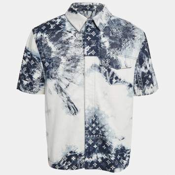 Pre Owned Louis Vuitton Blue Monogram  Bandana Denim Short Sleeve Shirt M
