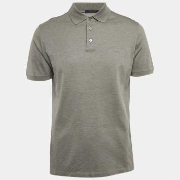 Pre Owned Louis Vuitton Grey LV Embroidered Cotton Pique Polo T-Shirt L