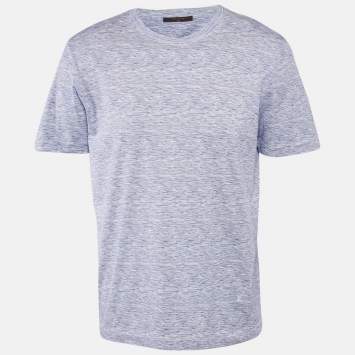 Pre Owned Louis Vuitton Blue Printed Jersey Round Neck T-Shirt XL