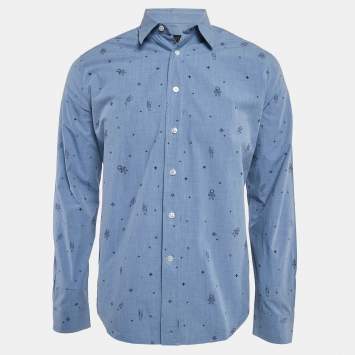 Pre Owned Louis Vuitton Blue Printed Cotton Regular Fit Shirt M