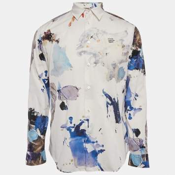 Pre Owned Louis Vuitton White Paint Splatter Print Cotton Regular Fit Shirt M