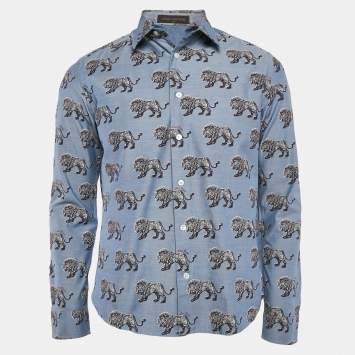 Pre Owned Louis Vuitton Blue Lion Print Cotton Shirt M
