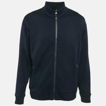 Louis Vuitton Navy Blue Logo Jacquard Knit Zip-Up Jacket XXL