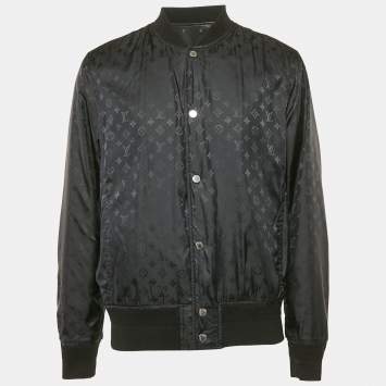 Pre Owned Louis Vuitton Black Leather Reversible Button Front Jacket XL