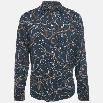 Louis Vuitton Navy Blue Twisted Chain Print Crepe Long Sleeve Shirt M