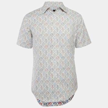 Louis Vuitton White Monogram Jacquard Short-Sleeve Shirt M