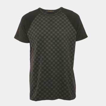 Pre Owned Louis Vuitton Black Damier Print Jersey Raglan Sleeve T-Shirt L