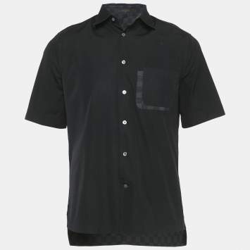 Pre Owned Louis Vuitton Black Cotton Damier Graphite Pocket Short-Sleeve Shirt M