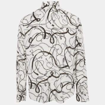 Louis Vuitton White Chain and Belt Print Crepe Shirt M