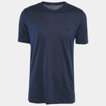 Pre Owned Louis Vuitton Navy Blue Jersey Crewneck T-Shirt L