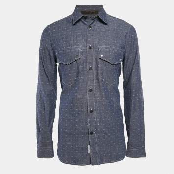 Louis Vuitton Blue Monogram Dobby Denim Button Front Shirt M