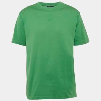 Pre Owned Louis Vuitton Green LV Embossed Jersey Crewneck T-Shirt XL