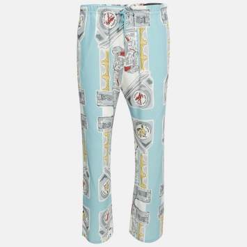 Louis Vuitton Blue Printed Silk Pajama Pants M