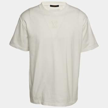 Pre Owned Louis Vuitton White Logo Embossed Cotton Crew Neck T-Shirt L