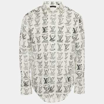 Pre Owned Louis Vuitton White Logo Print Cotton Button Front Shirt L