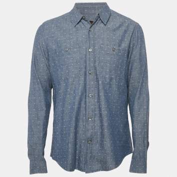 Pre Owned Louis Vuitton Blue Monogram Denim Button Front Shirt L