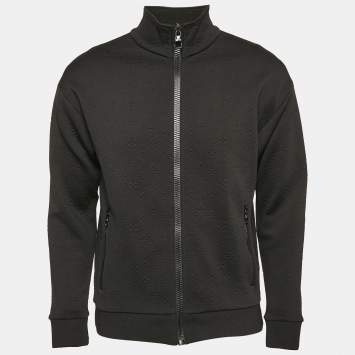 Louis Vuitton Black Monogram Textured Knit Zip Up Jacket S