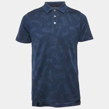 Pre Owned Louis Vuitton Blue Logo Print Cotton Pique Polo T-Shirt L