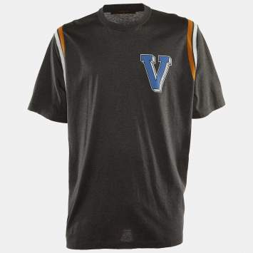 Louis Vuitton Grey V Logo Print Cotton Crew Neck T-Shirt 6L