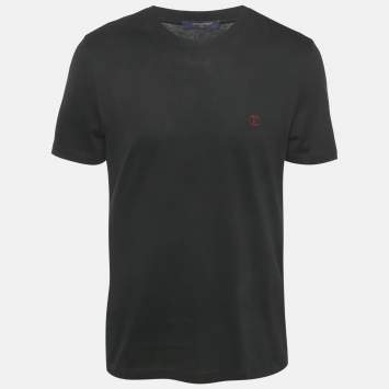 Louis Vuitton Black Logo Embroidery Cotton Crew Neck T-Shirt M