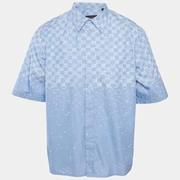 Louis Vuitton Blue Printed Cotton Blend Half Sleeve Shirt M